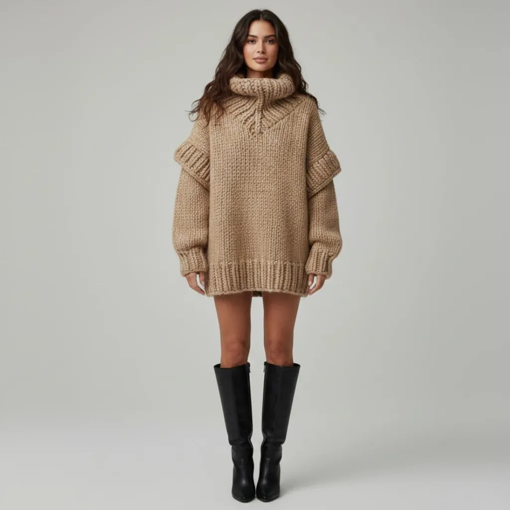 Júlia | Pletený sveter zo zmesi akrylu a polyesteru s oversize strihom a rolákom