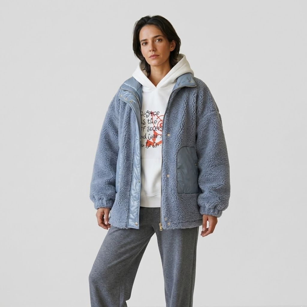 Valentína | Oversize teddy kabát z polyesteru so zapínaním vpredu a veľkými vreckami