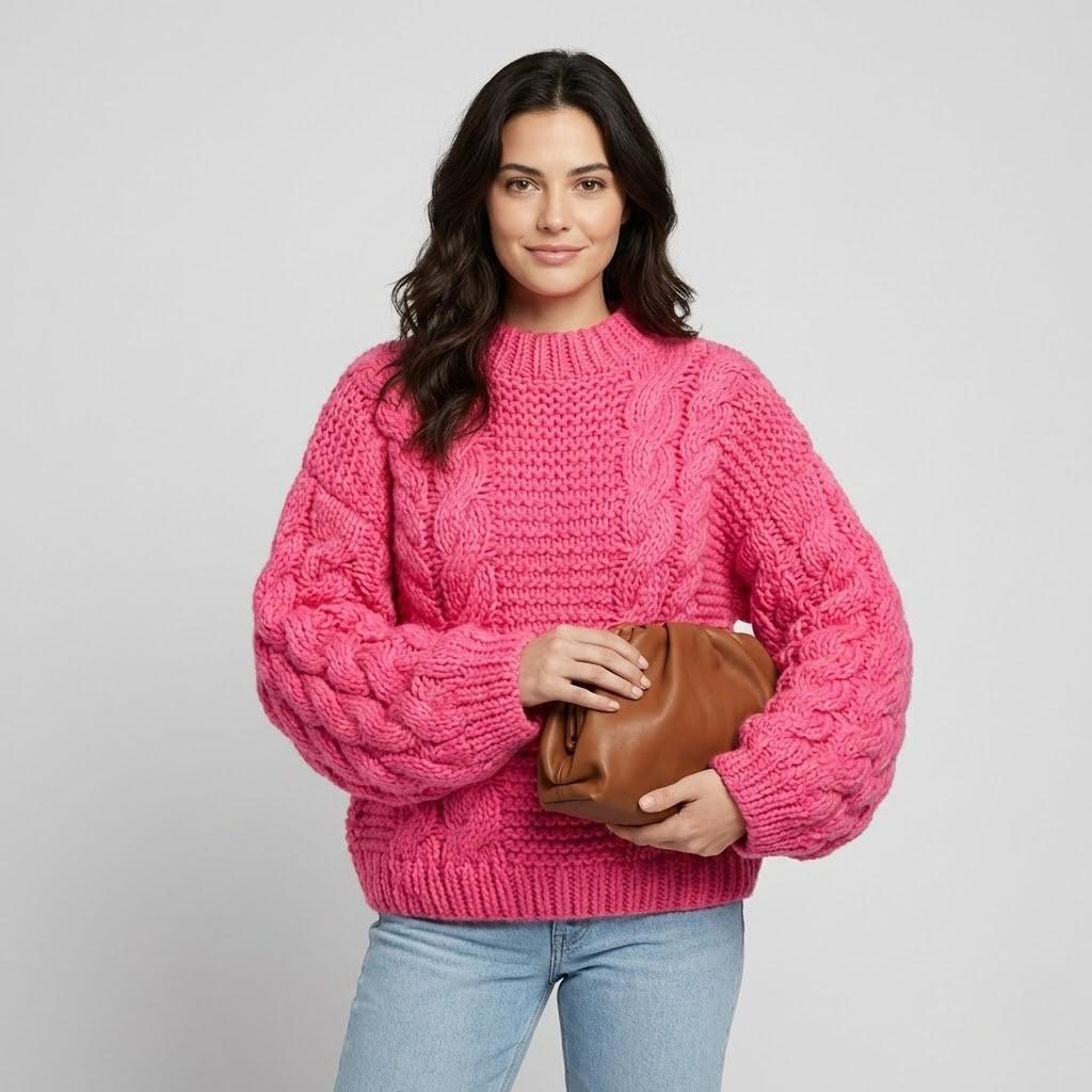 Kristína | Pletený sveter s oversize strihom a vrkočovým vzorom