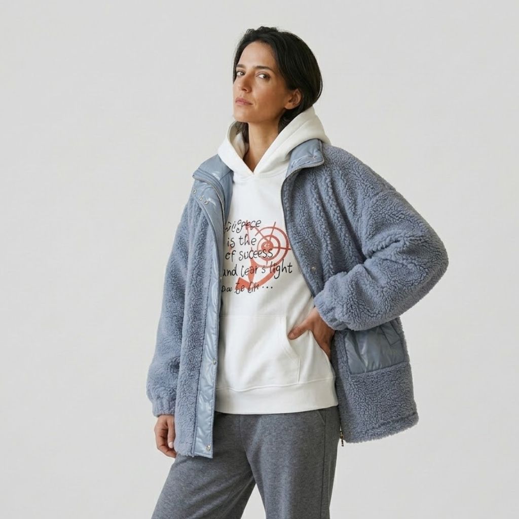 Valentína | Oversize teddy kabát z polyesteru so zapínaním vpredu a veľkými vreckami