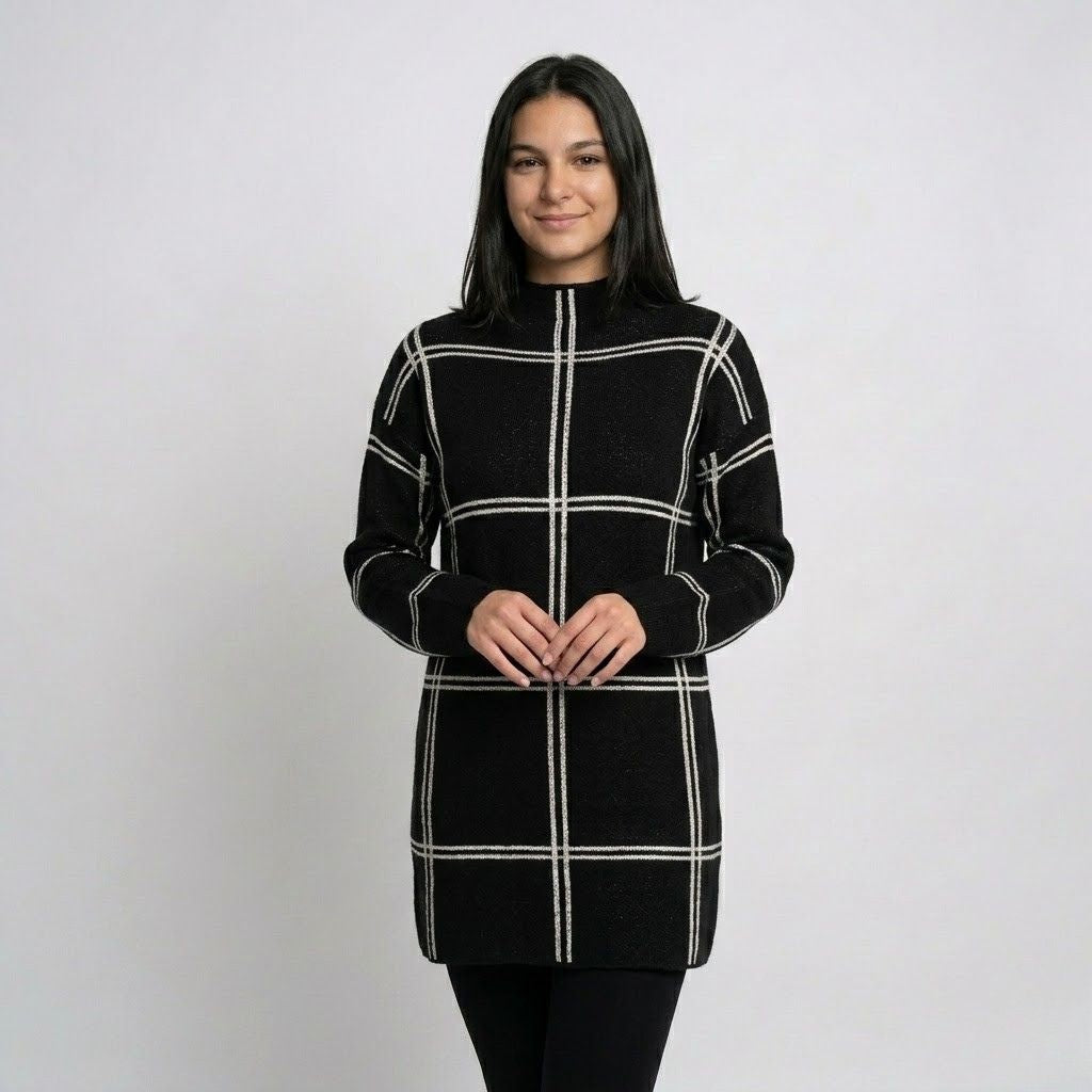 Valentína | Dlhý pletený sveter zo zmesi akrylu a polyesteru s geometrickým vzorom v mestskom štýle