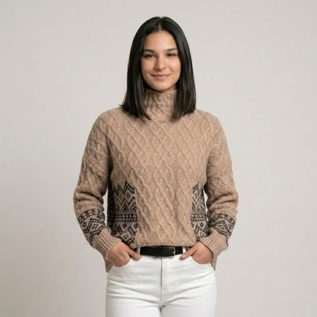 Daniela | Textúrovaný sveter zo zmesi akrylu a vlny s rolákom