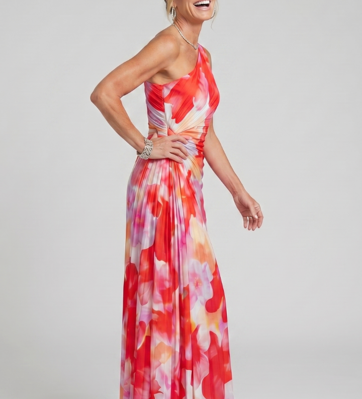 Jaromíra | Kvetované maxi šaty na jedno rameno