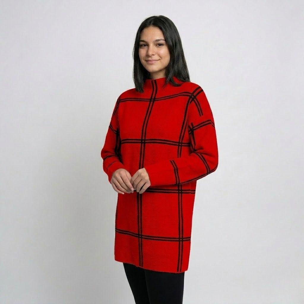 Valentína | Dlhý pletený sveter zo zmesi akrylu a polyesteru s geometrickým vzorom v mestskom štýle