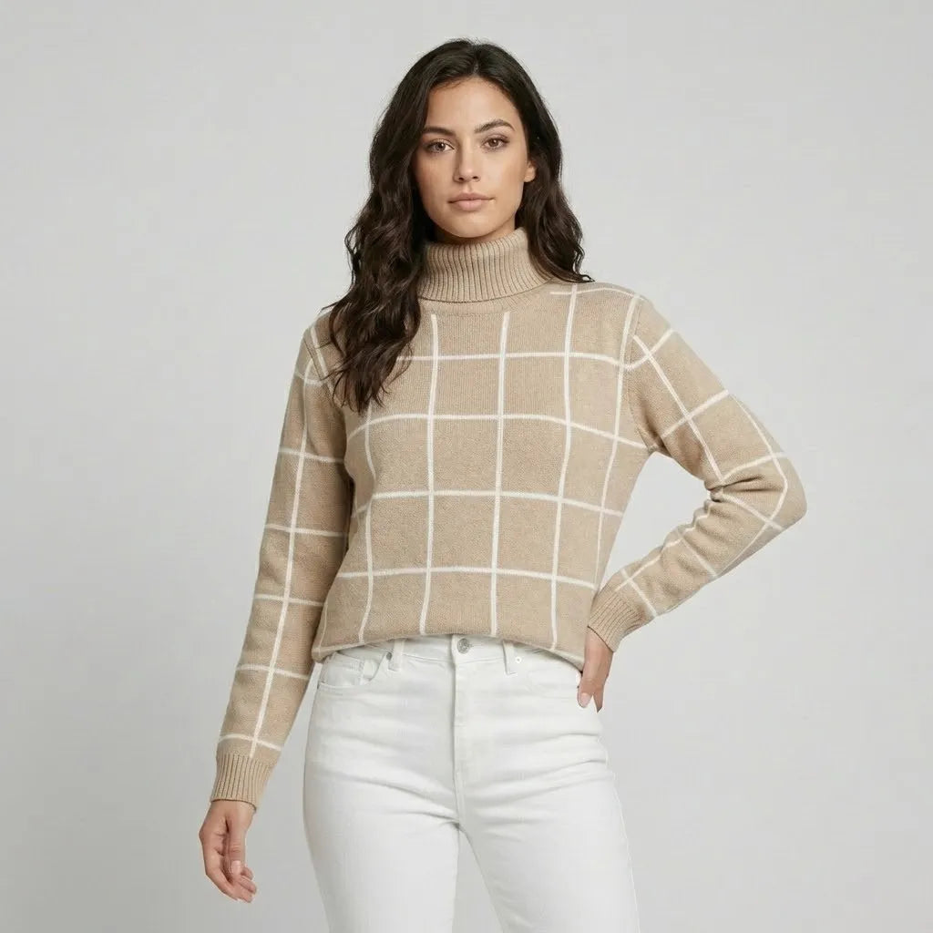 Tamara | Pletený sveter s rolákom a geometrickým vzorom