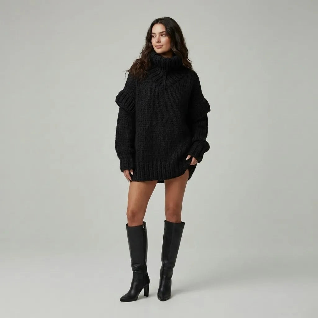 Júlia | Pletený sveter zo zmesi akrylu a polyesteru s oversize strihom a rolákom