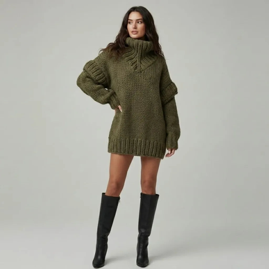 Júlia | Pletený sveter zo zmesi akrylu a polyesteru s oversize strihom a rolákom