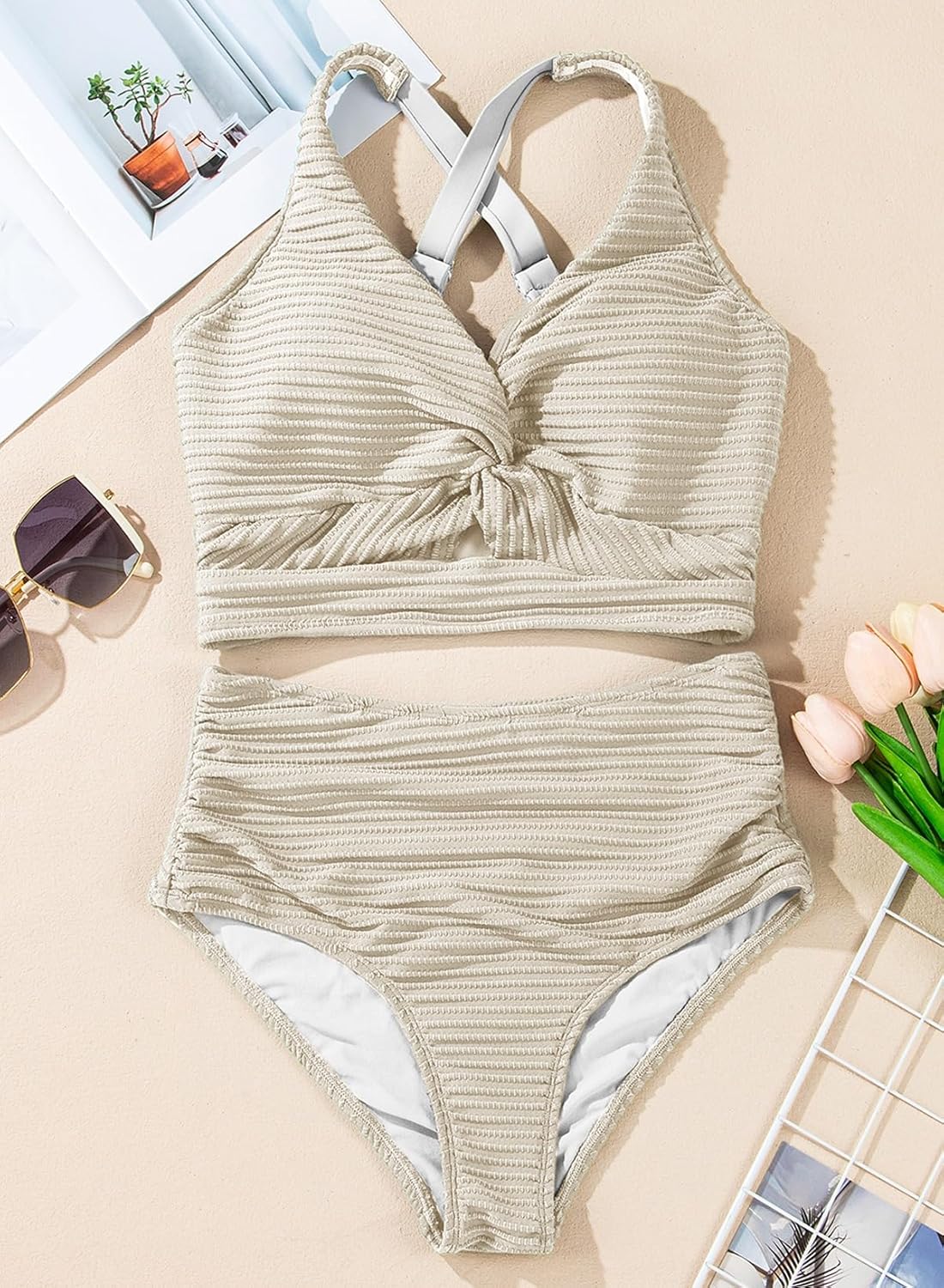Viktória | Tvarujúce bikiny s vysokým pásom a prekríženým topom