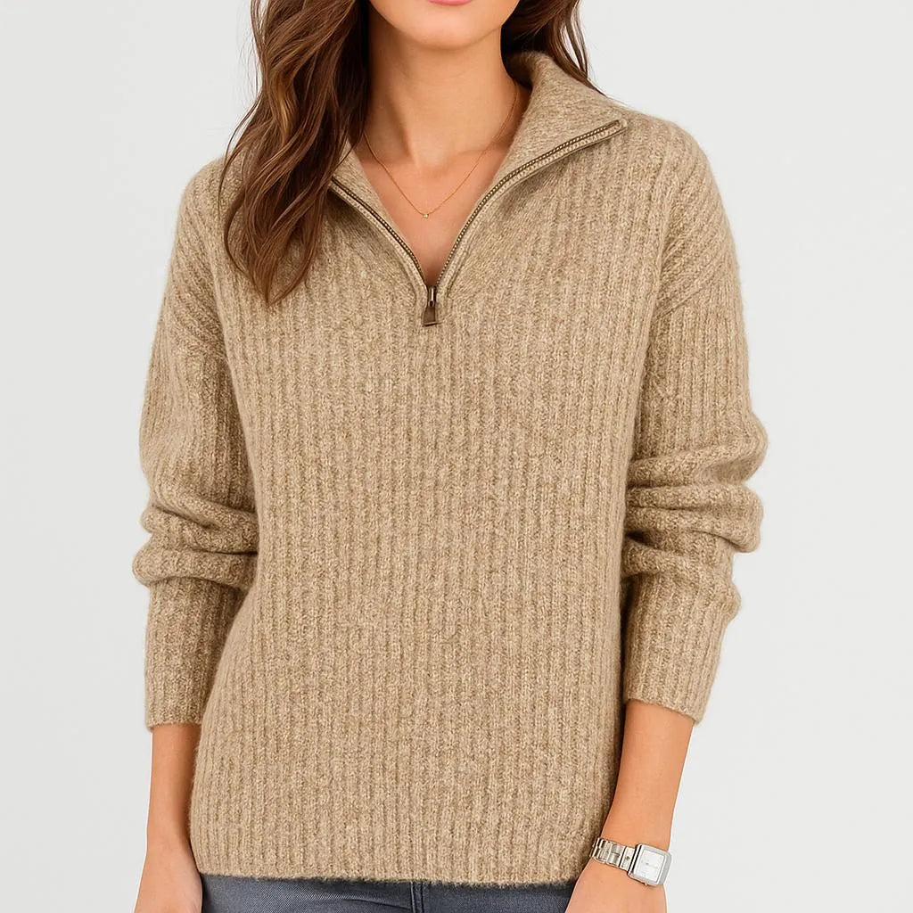 Lívia | Pletený sveter s vysokým golierom a krátkym zipsom