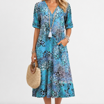 Boleslava | Kvetinové boho midi šaty s výstrihom do V