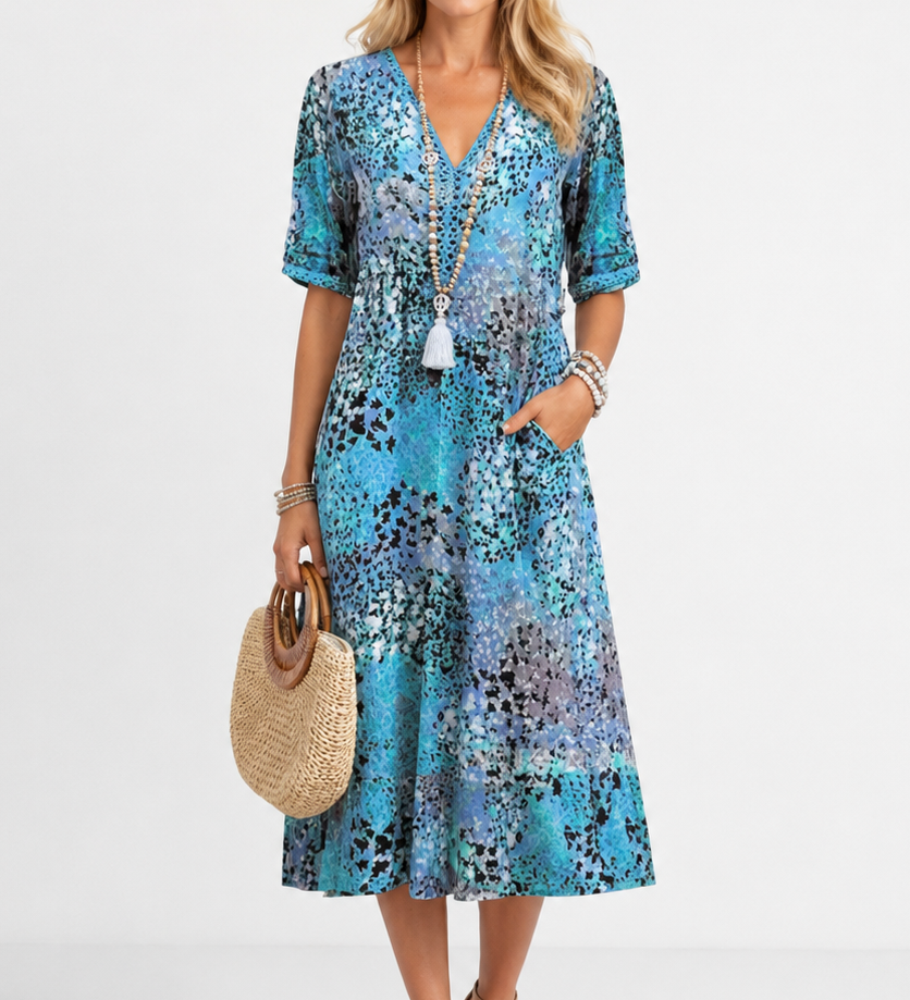 Boleslava | Kvetinové boho midi šaty s výstrihom do V