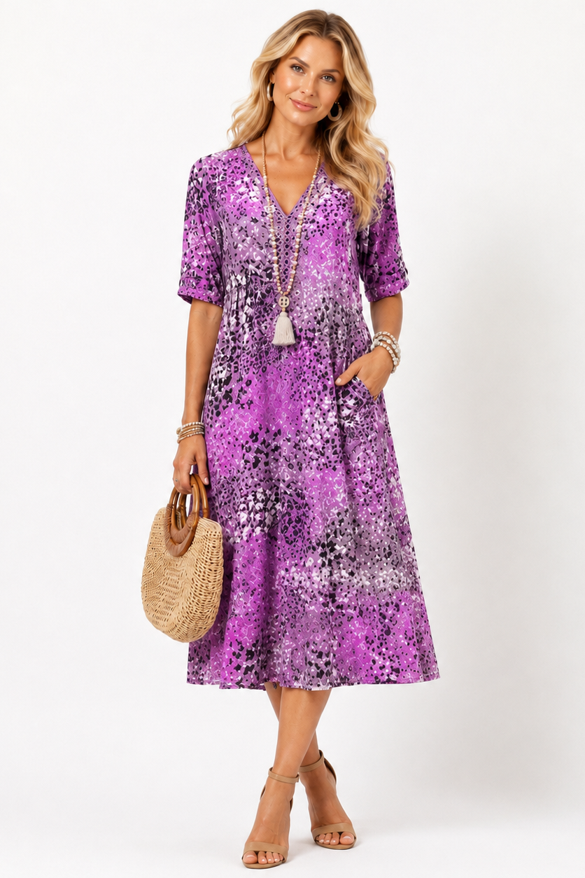 Boleslava | Kvetinové boho midi šaty s výstrihom do V