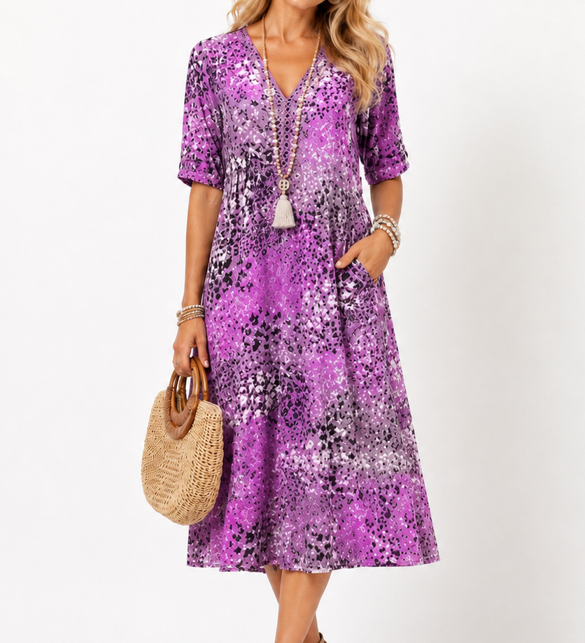 Boleslava | Kvetinové boho midi šaty s výstrihom do V