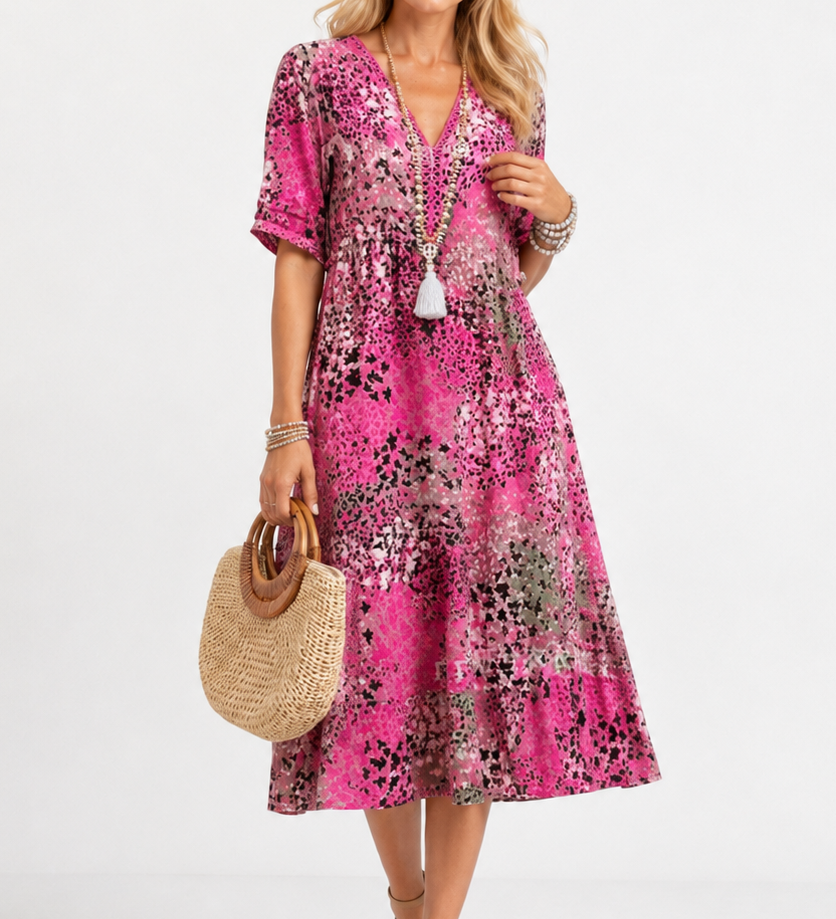 Boleslava | Kvetinové boho midi šaty s výstrihom do V