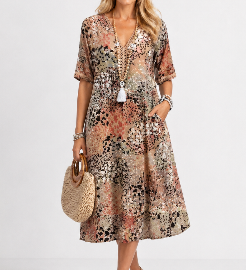 Boleslava | Kvetinové boho midi šaty s výstrihom do V