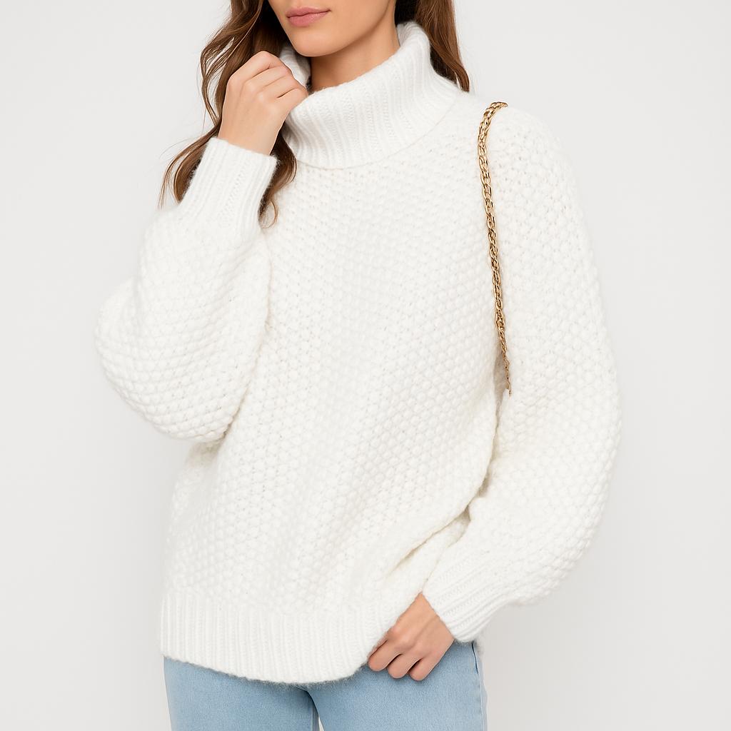 Miroslava | Štruktúrovaný pletený sveter zo zmesi vlny a viskózy s rolákom