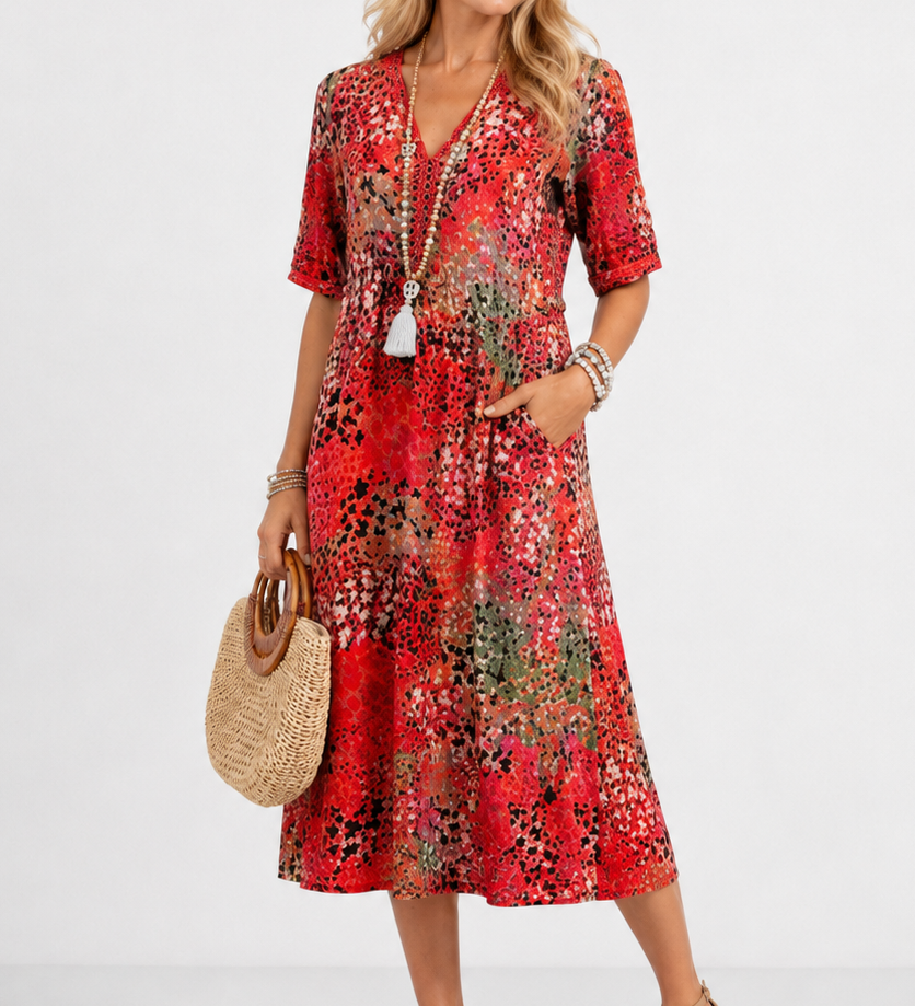 Boleslava | Kvetinové boho midi šaty s výstrihom do V