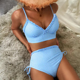 Aneta | Pásikavé bikiny s vysokým pásom a nastaviteľným viazaním