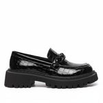 Anna | Čierne lakované mokasíny s krokodílím efektom