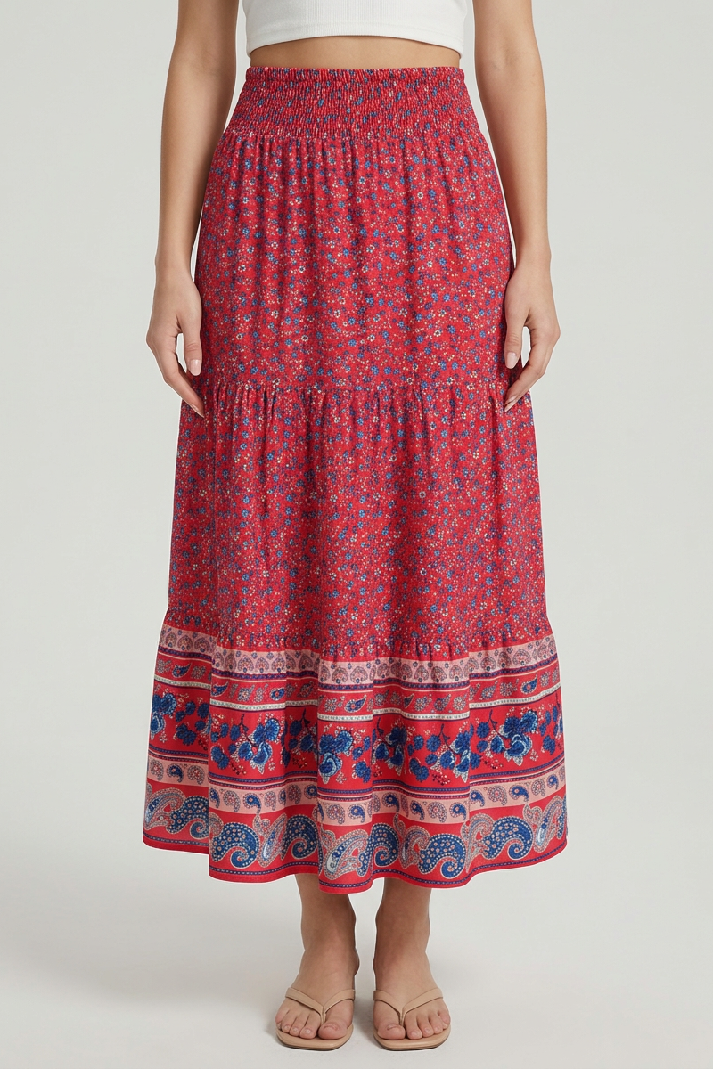 Renáta | Boho midi sukňa s kvetinovým vzorom